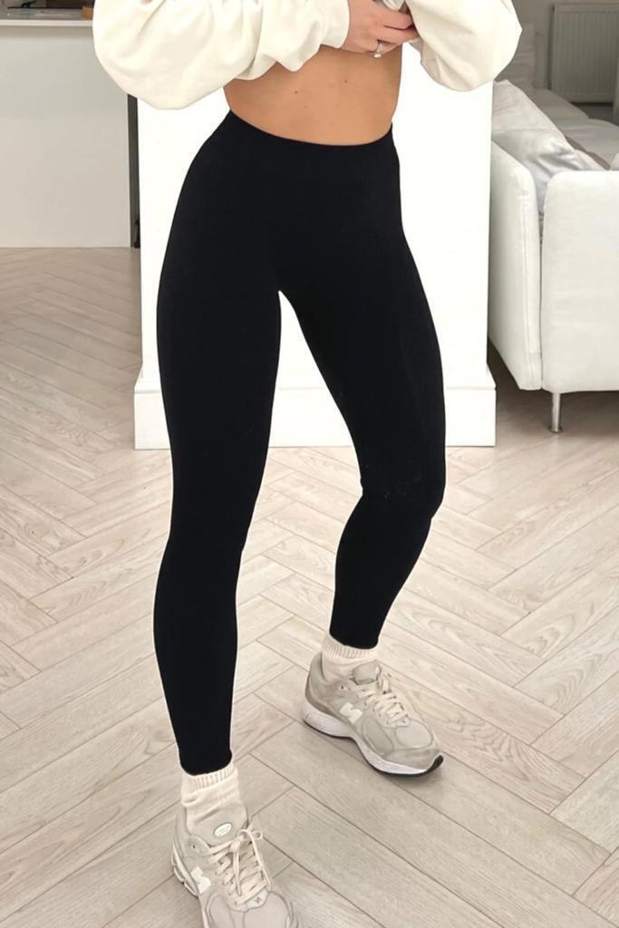 Exclusive High Waisted Ribbed Gym Fitness Leggings –