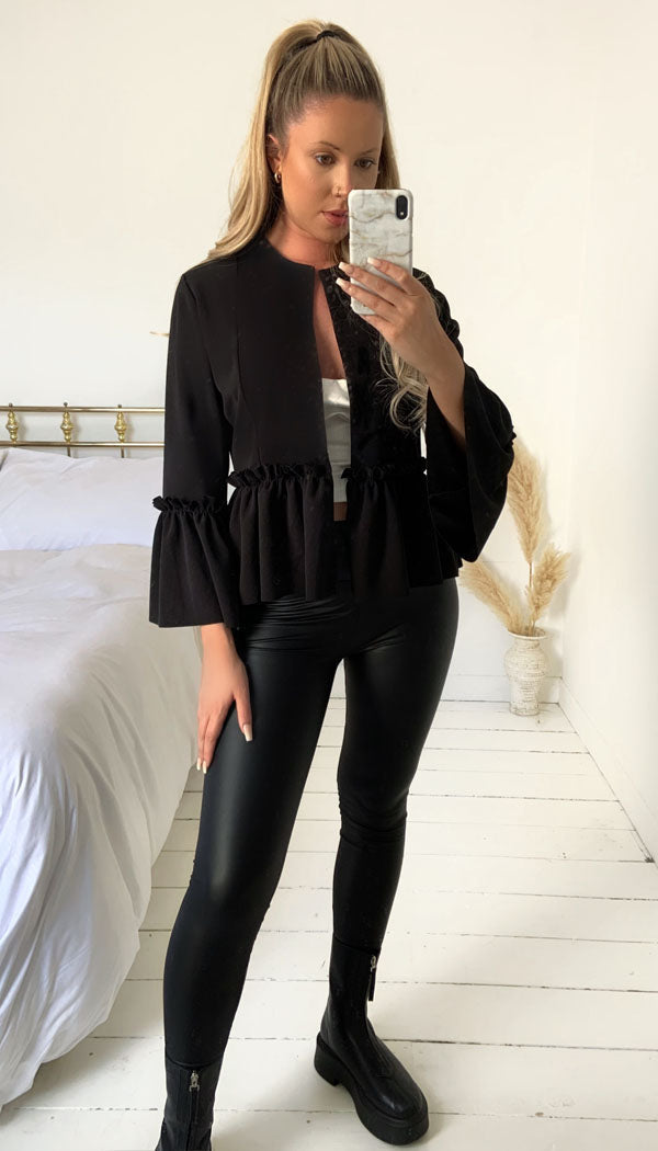 Black discount frill blazer