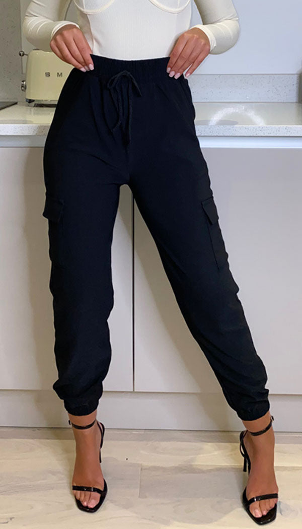 High waisted store black cargo trousers