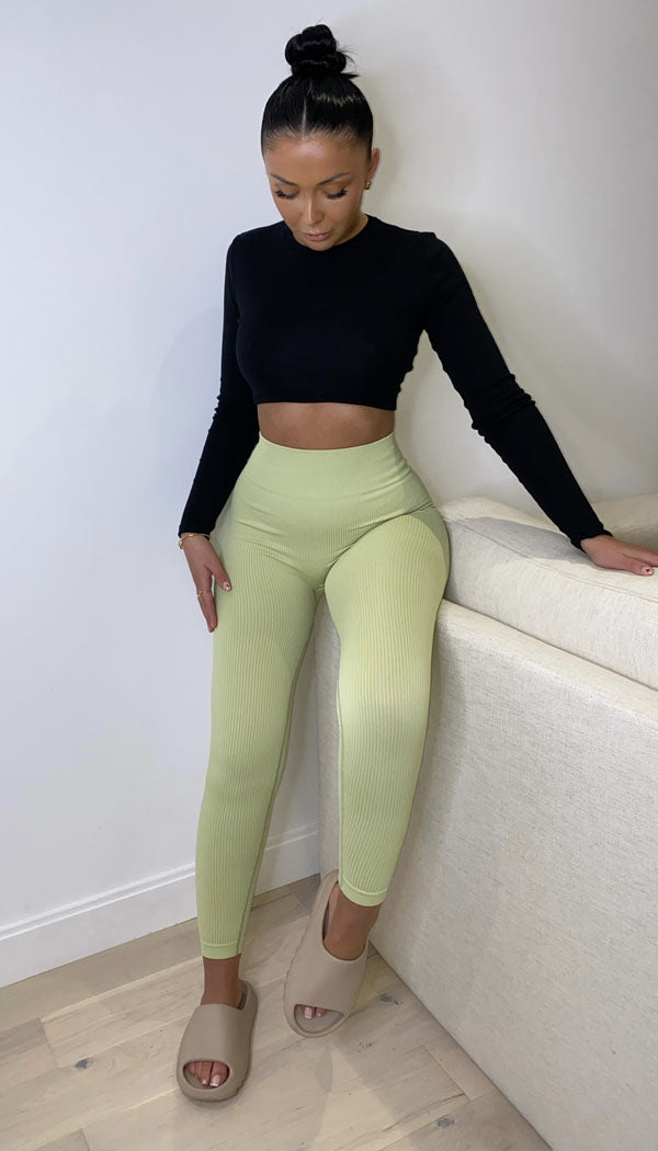 High Waist Thick Seamless Ribbed Stretchy Leggings –