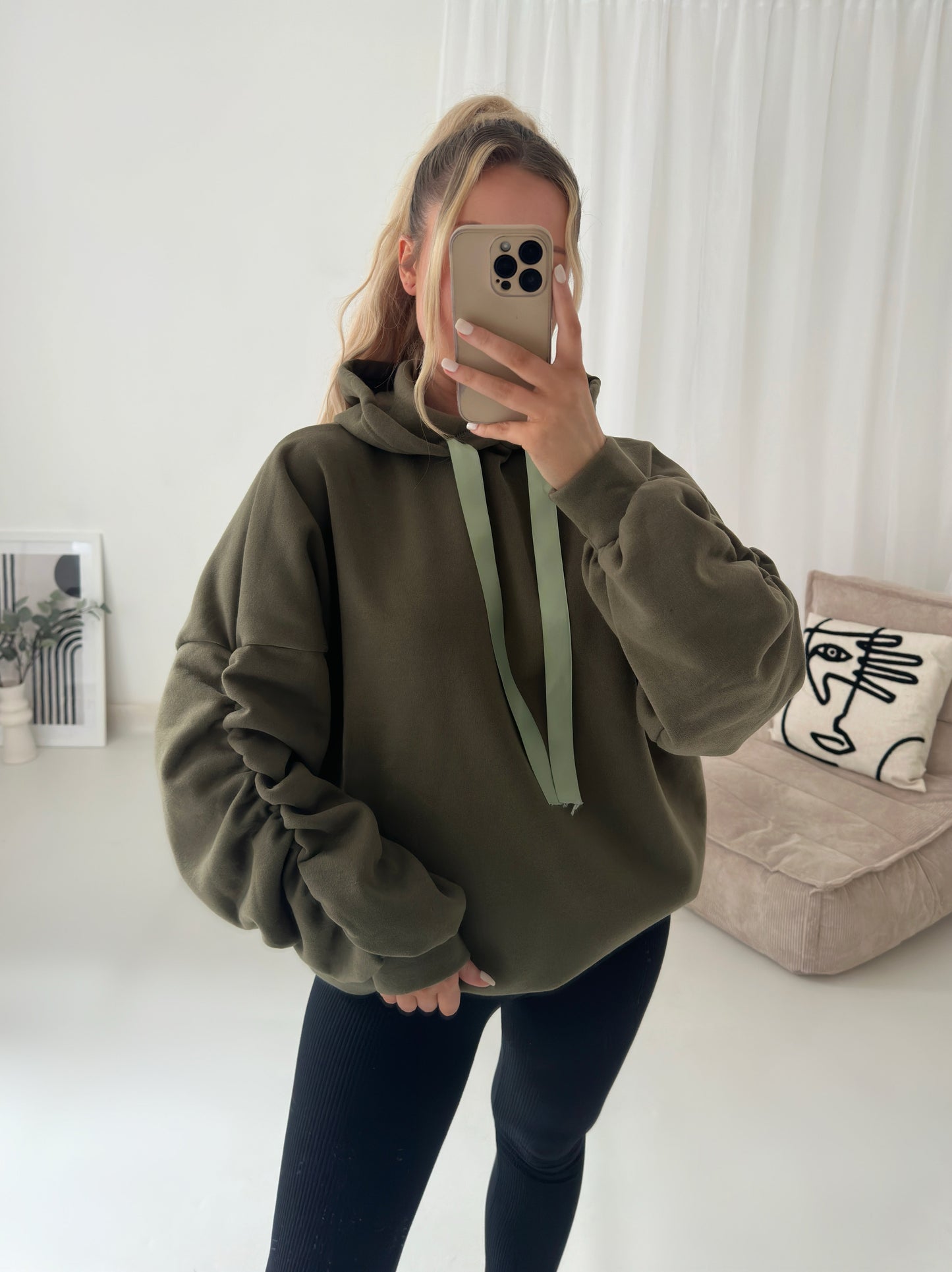 Ribbon Ruche Sleeved Hoodie