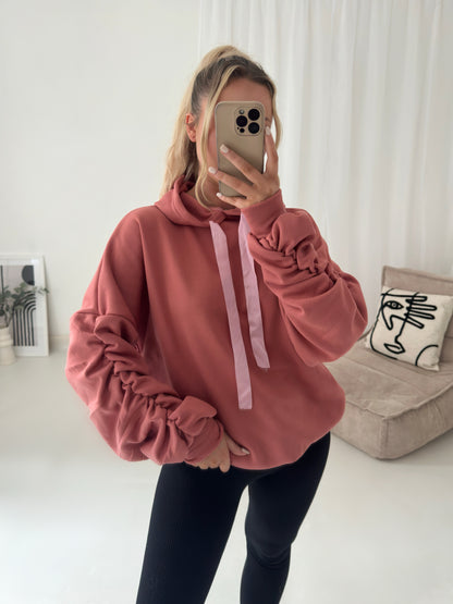 Ribbon Ruche Sleeved Hoodie