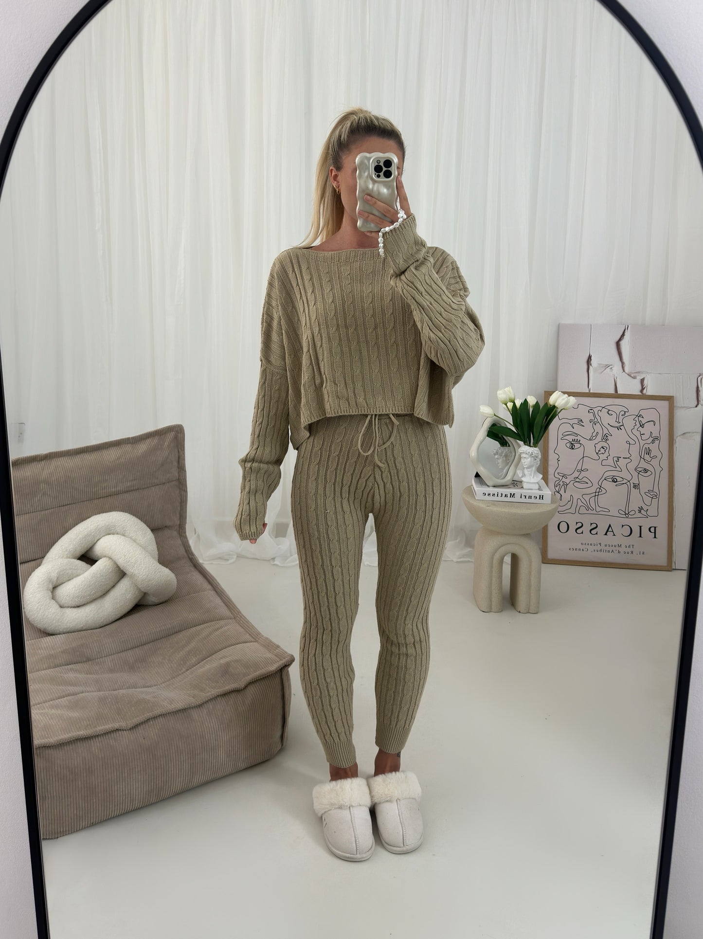 The Ellie Cable Knitted Batwing Two Piece Lounge Set