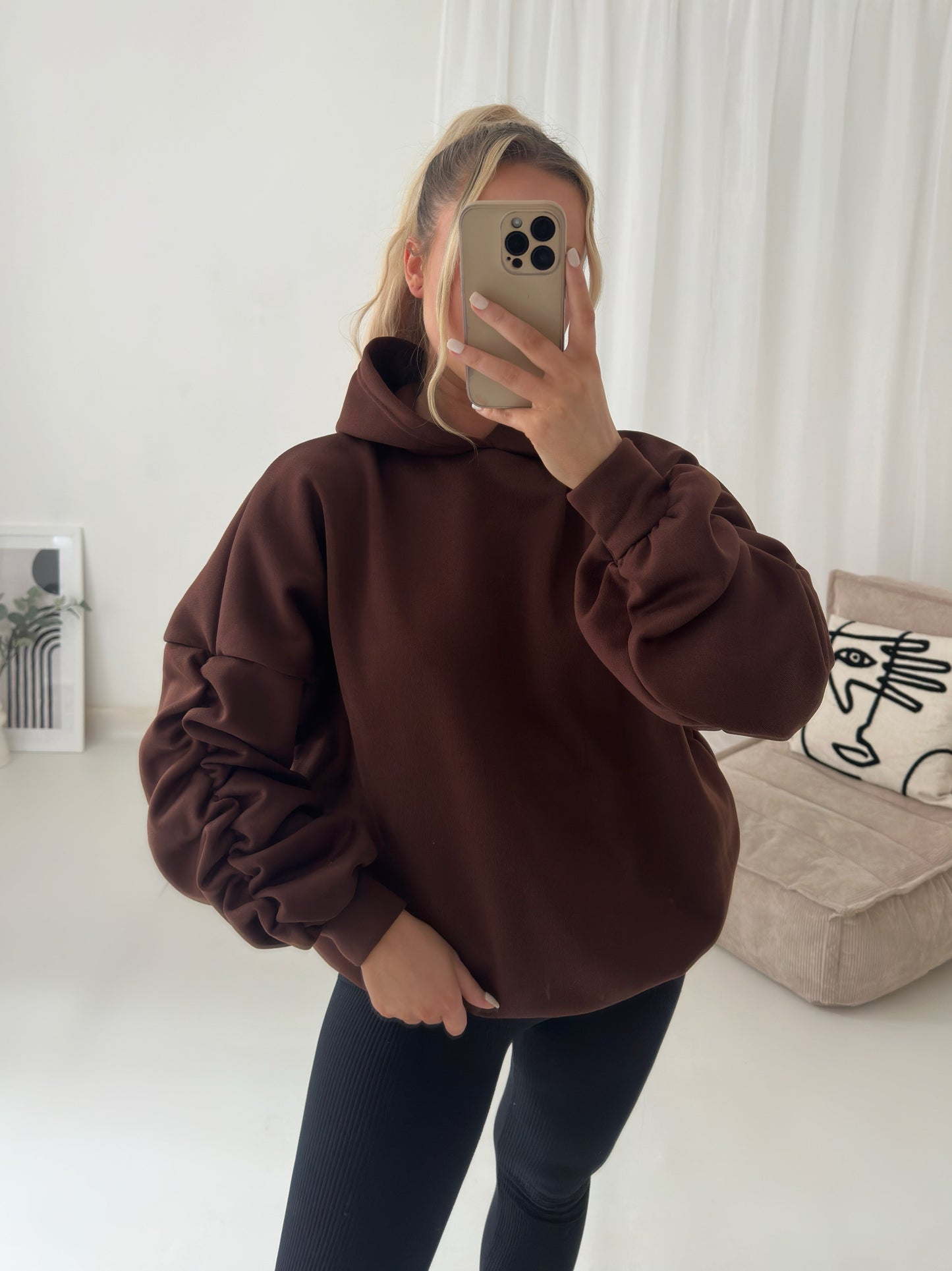 Ribbon Ruche Sleeved Hoodie