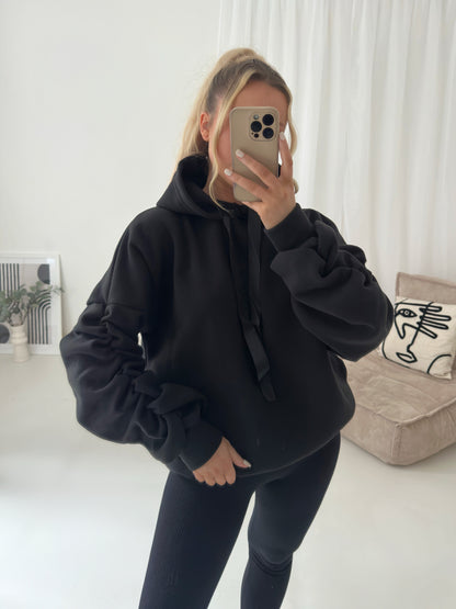 Ribbon Ruche Sleeved Hoodie