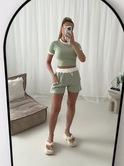 Contrast With Shorts Ribbed Co Ord Set