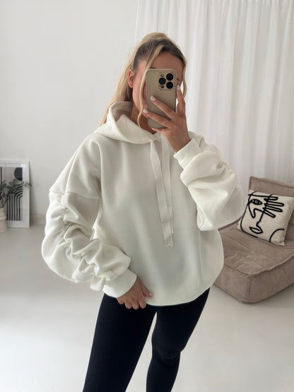 Ribbon Ruche Sleeved Hoodie