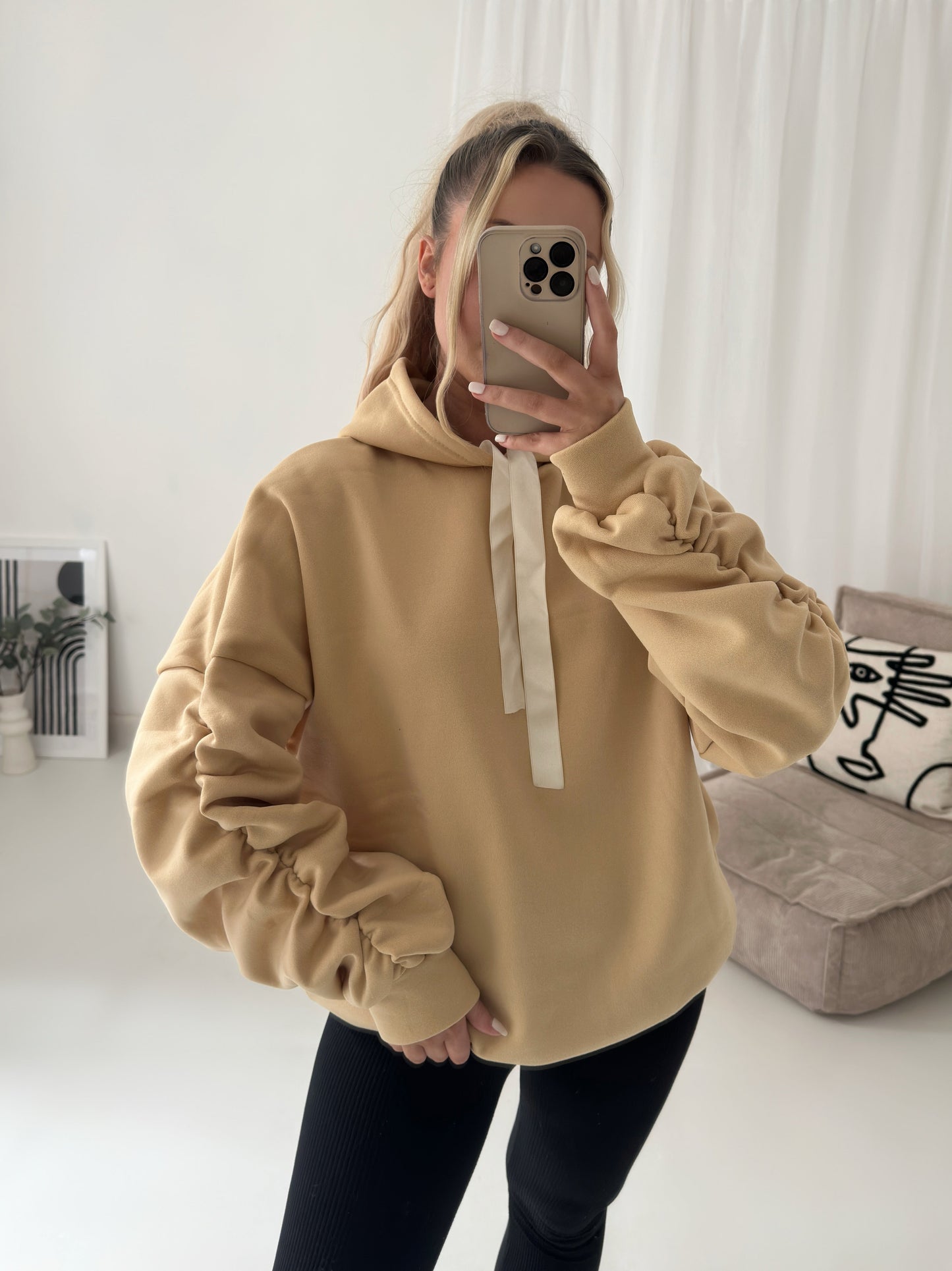 Ribbon Ruche Sleeved Hoodie