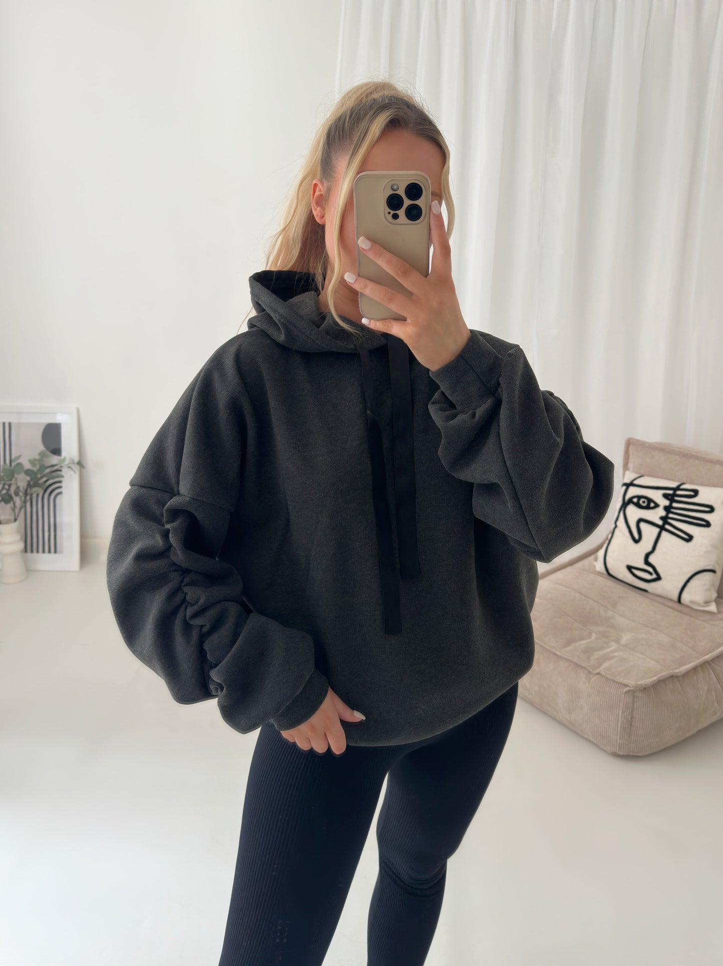 Ribbon Ruche Sleeved Hoodie