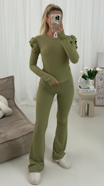 Rhi Rhi Frill Long Sleeved Ribbed Two Piece Set