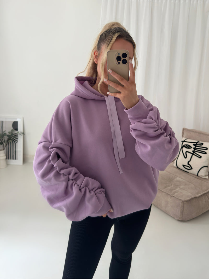 Ribbon Ruche Sleeved Hoodie