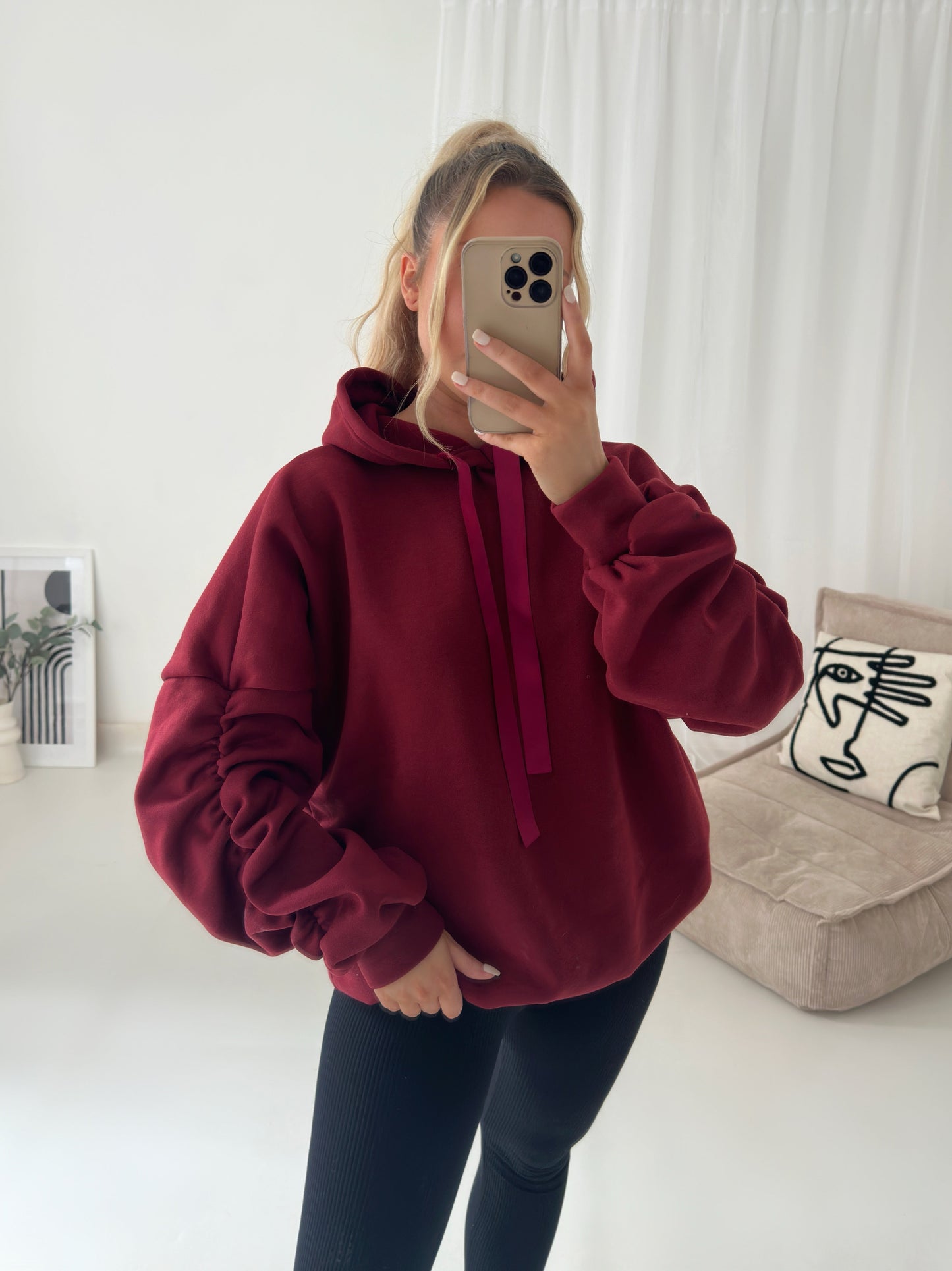 Ribbon Ruche Sleeved Hoodie