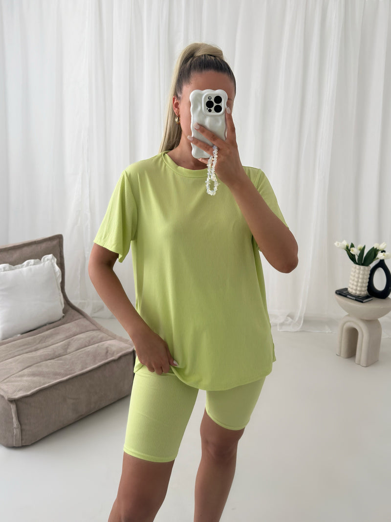 Ribbed Cycle Shorts And T-Shirt Two Piece Set