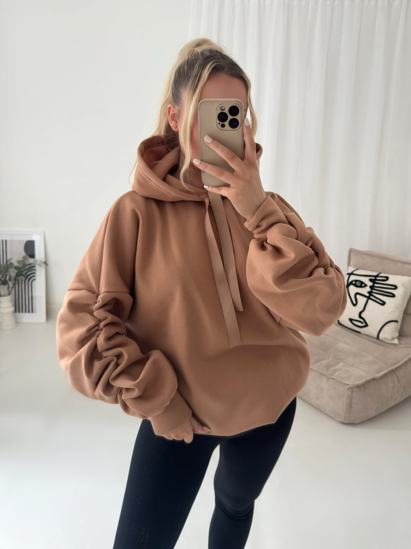 Ribbon Ruche Sleeved Hoodie