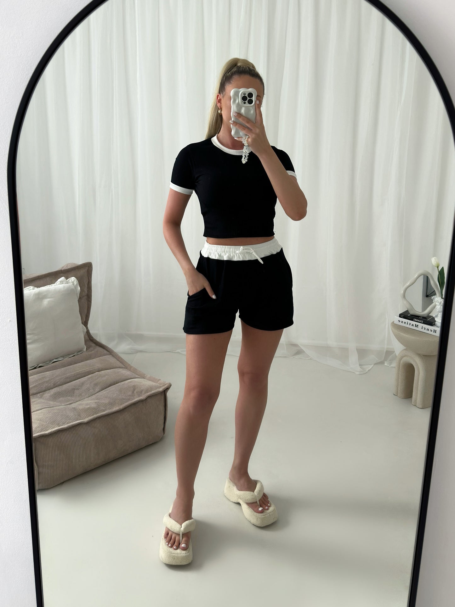 Contrast With Shorts Ribbed Co Ord Set