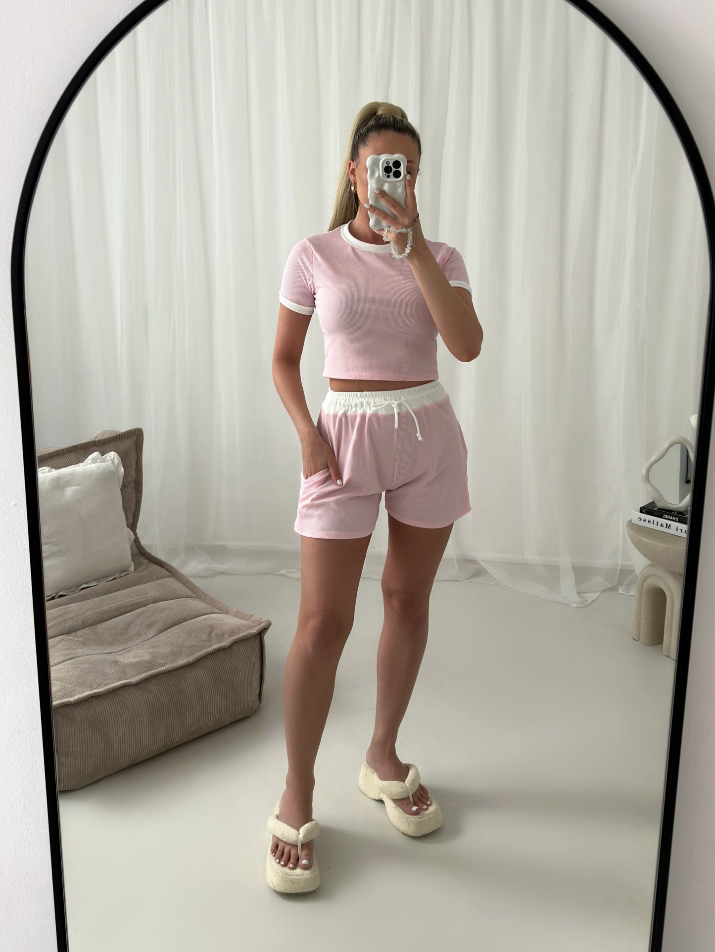 Contrast With Shorts Ribbed Co Ord Set