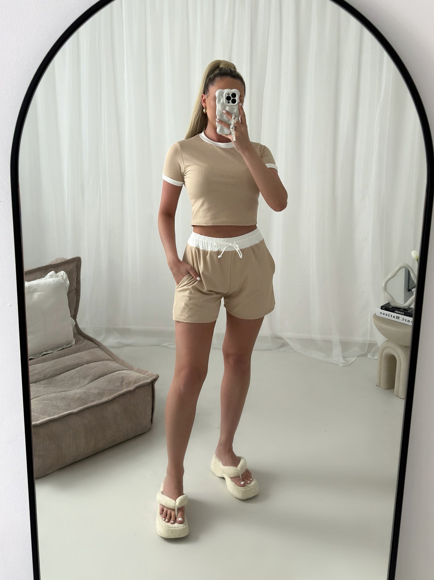 Contrast With Shorts Ribbed Co Ord Set