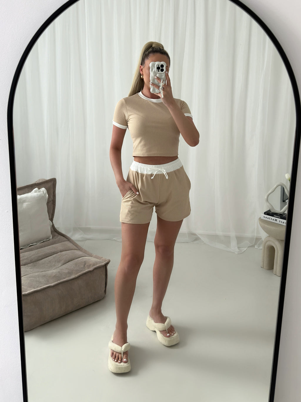 Contrast With Shorts Ribbed Co Ord Set