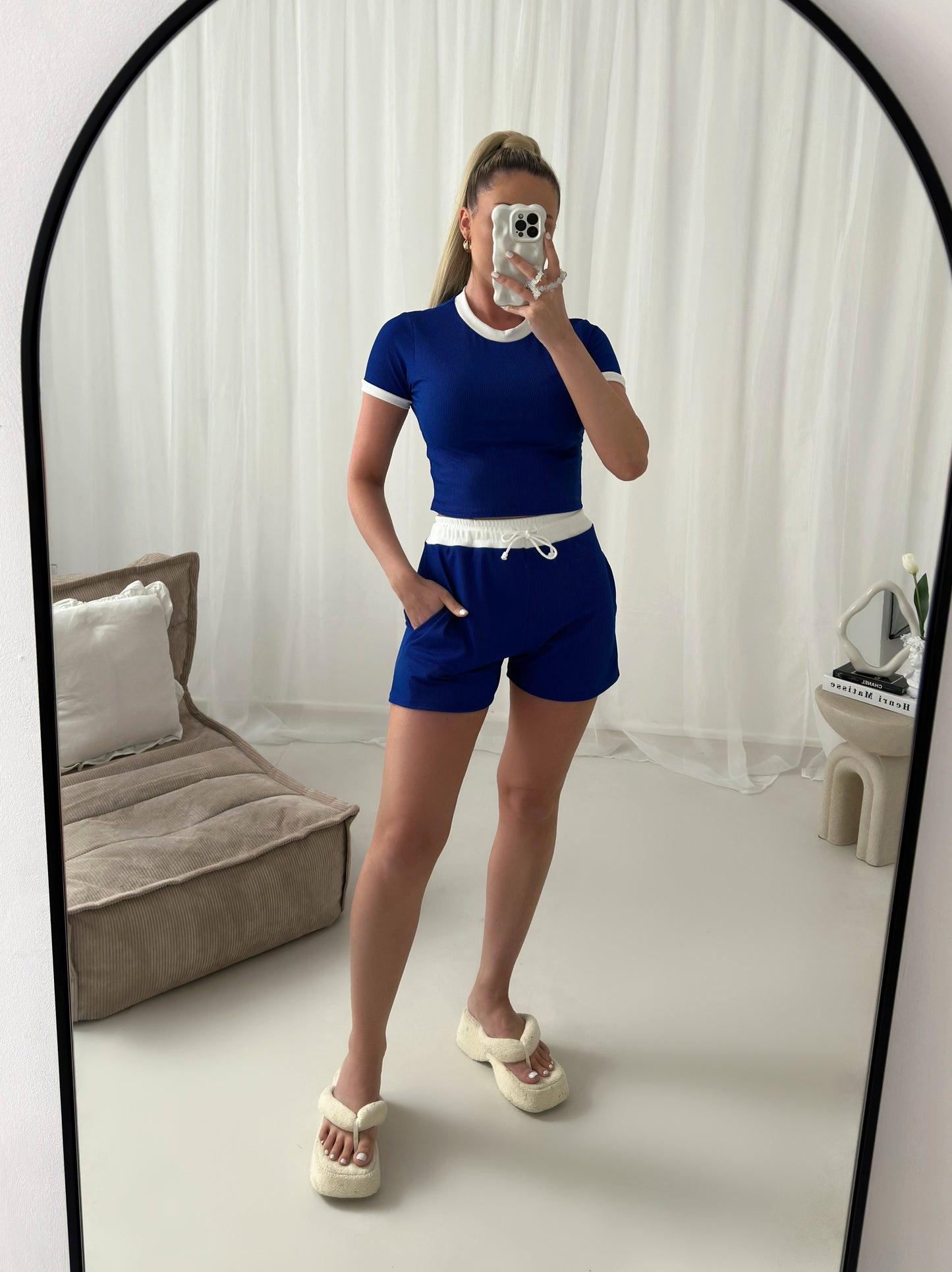 Contrast With Shorts Ribbed Co Ord Set