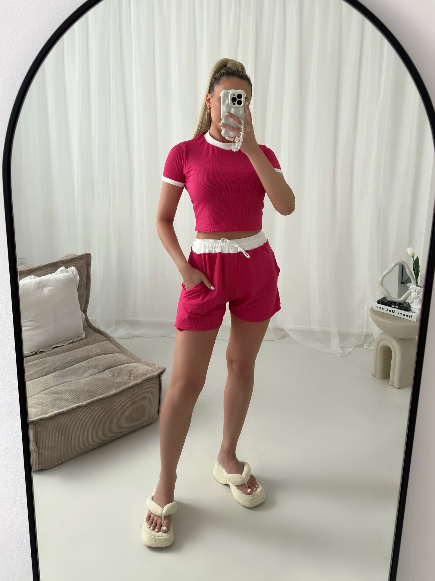 Contrast With Shorts Ribbed Co Ord Set