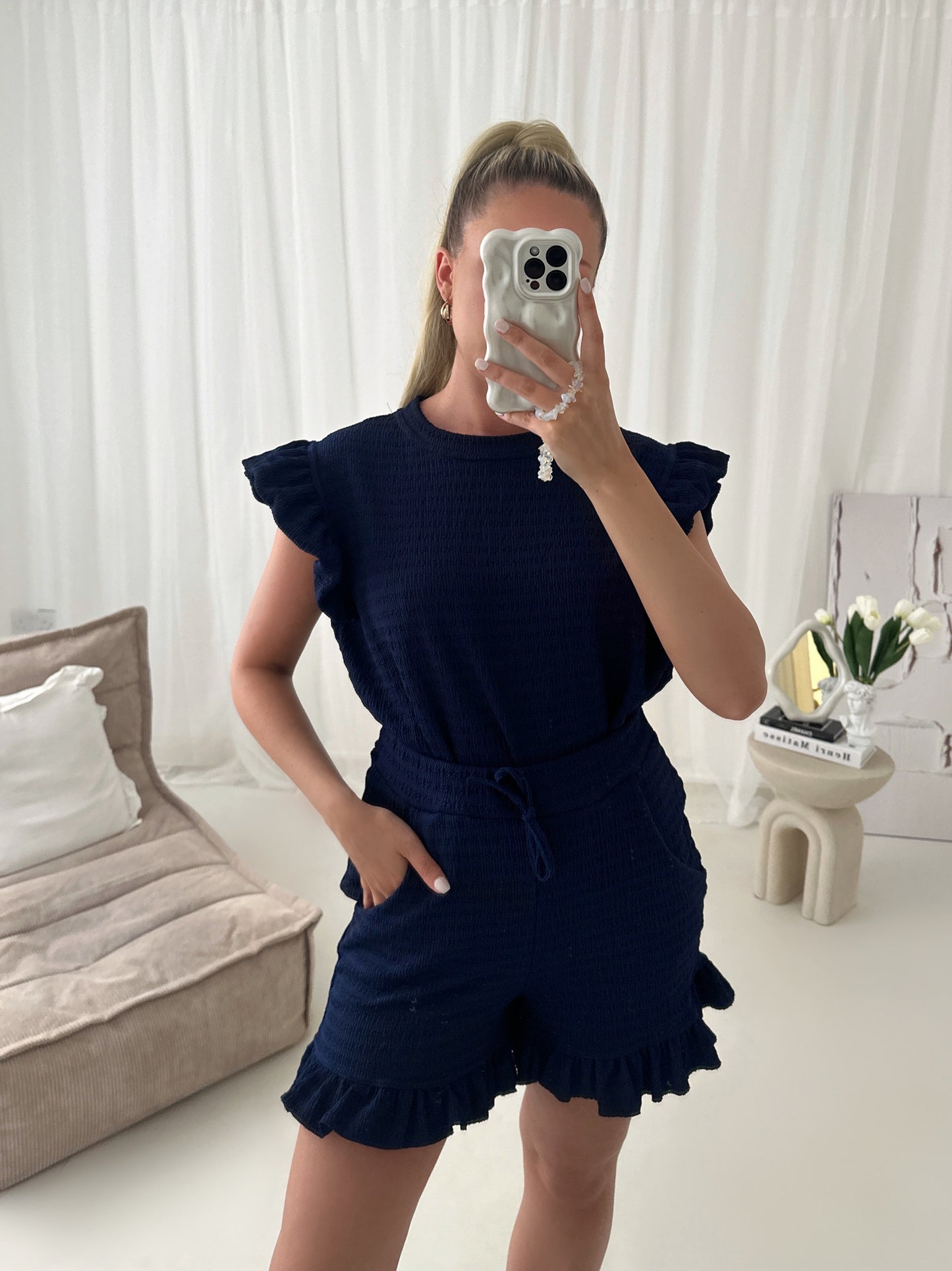 Cheese Cloth Frill With Shorts Lounge Co Ord