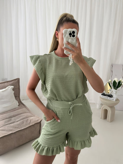 Cheese Cloth Frill With Shorts Lounge Co Ord