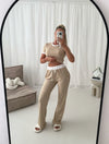 Ribbed Contrast Short Sleeve Crop Top Trouser Two Piece Co-ord