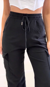 Wide Leg Cargo Trousers BLACK