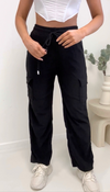 Wide Leg Cargo Trousers BLACK