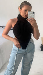 Roll Neck Knitted Backless Crop Top - Dressmedolly