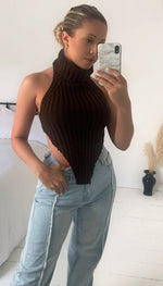 Roll Neck Knitted Backless Crop Top - Dressmedolly