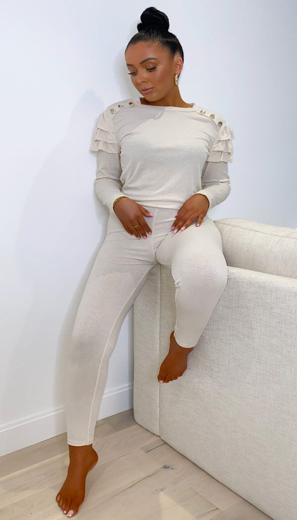 Button Shoulder Two Piece Tracksuit - Dressmedolly