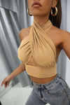 Slinky Cross Front Halter Neck Crop Top - Dressmedolly