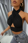 Slinky Cross Front Halter Neck Crop Top - Dressmedolly