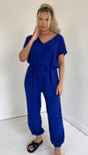 Short Sleeved Tie Up Belted Jumpsuit - Dressmedolly