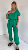 Short Sleeved Tie Up Belted Jumpsuit - Dressmedolly