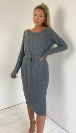 Long Sleeved Tied Pocket Knitted Midi Dress - Dressmedolly