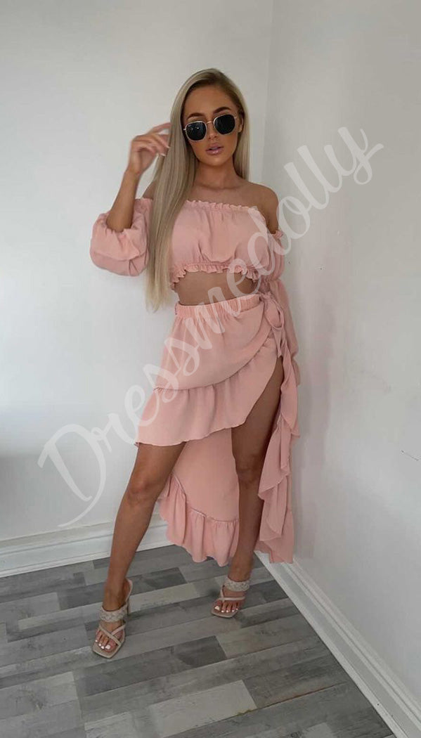 The Gypsy Lantern Two Piece Coord Set With Skirt and Off Shoulder Crop Top - Dressmedolly