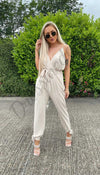 The Emily Cami Jumpsuit Cross Over V-Neck with Bow Tie Details - Dressmedolly