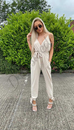 The Emily Cami Jumpsuit Cross Over V-Neck with Bow Tie Details - Dressmedolly