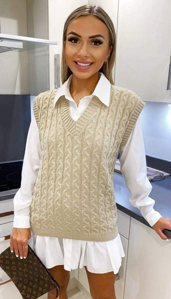 Lady V-Neck Sweater Vest Top Japanese Knitted Tank Top Women