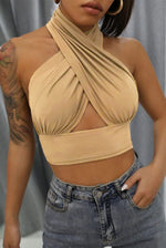 Slinky Cross Front Halter Neck Crop Top - Dressmedolly