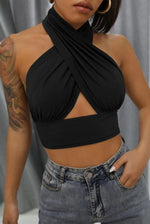 Slinky Cross Front Halter Neck Crop Top - Dressmedolly