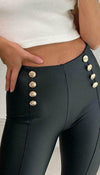 Double Gold Button Faux Lather Leggings - Dressmedolly