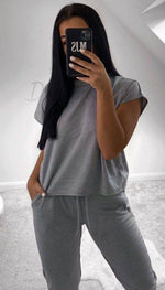 Boxy Round Neck Lounge Wear Tracksuit - Dressmedolly