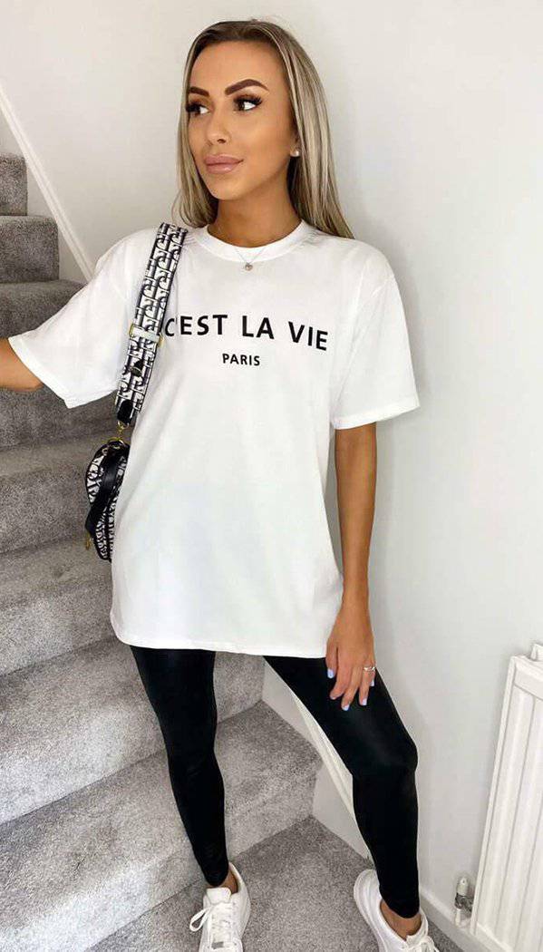 "C'est La Vie" Oversized Short Sleeved T-shirt - Dressmedolly