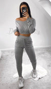 Cropped V-neck Lounge Wear Tracksuit - Dressmedolly