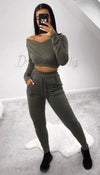 Cropped V-neck Lounge Wear Tracksuit - Dressmedolly