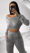 Cropped V-neck Lounge Wear Tracksuit - Dressmedolly