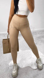 High Waisted Faux Leather Leggings In Beige - Dressmedolly